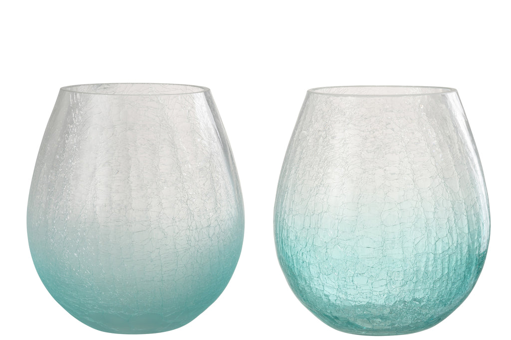 Stormglas Ei Vorm Craquelé Glas Blauw Klein, set van 2