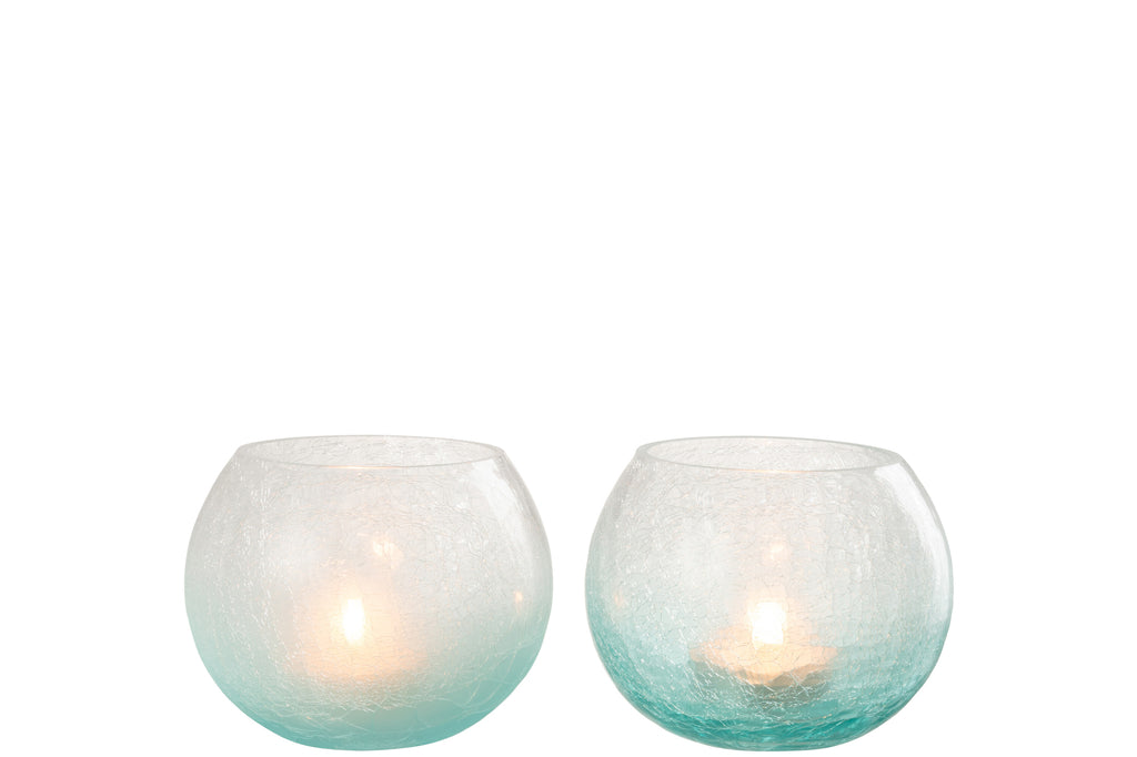 Stormglas Orb Craquelure Glas Blauw Medium, set van 2