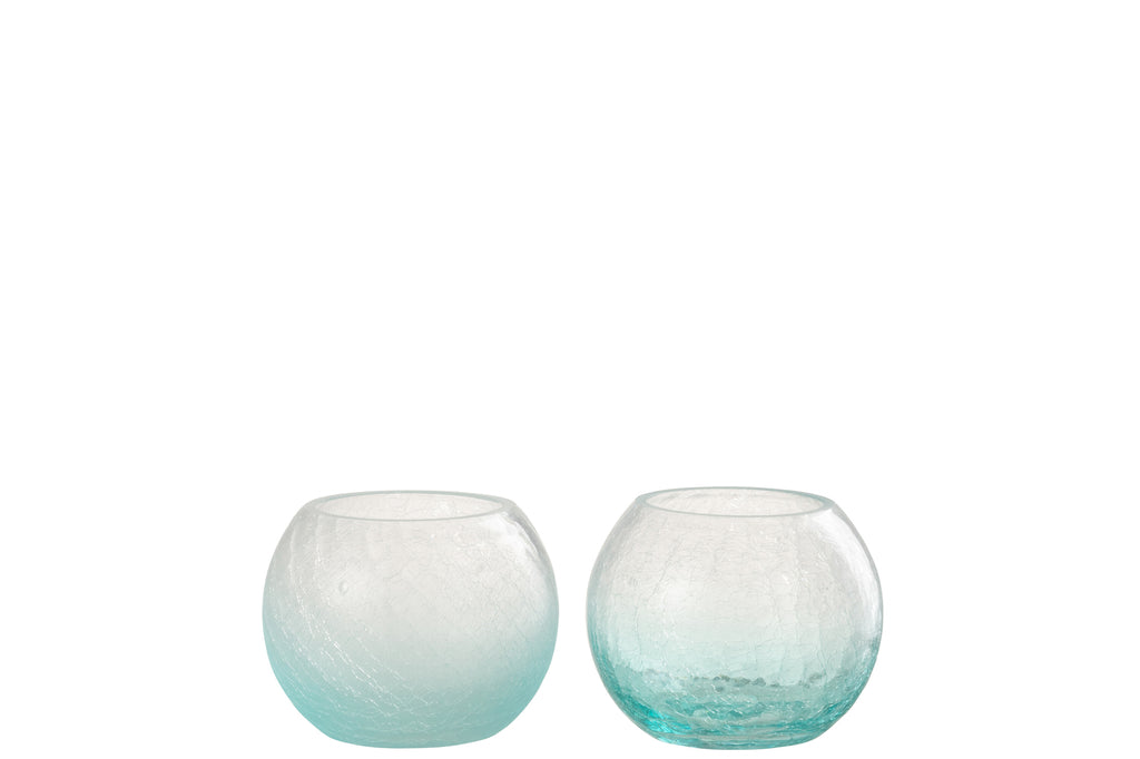 Stormglas Orb Craquelure Glas Blauw Klein, set van 2