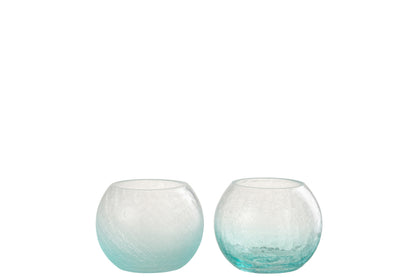 Stormglas Orb Craquelure Glas Blauw Klein, set van 2