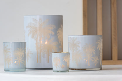 Orkaan Palm Bomen Glas Blauw/Goud Extra Groot