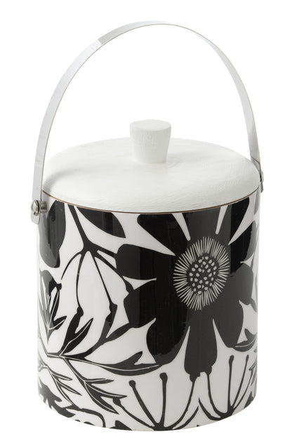 Ice Bucket Floral Pattern Mango Wood Black/White