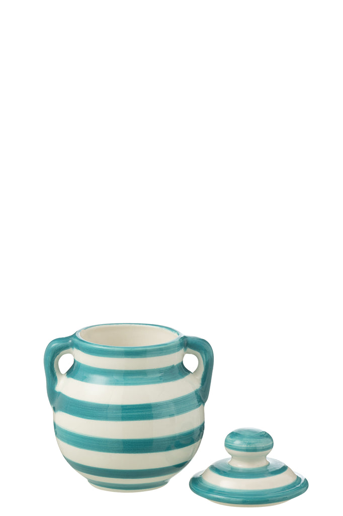 Pot Granada Strepen Keramiek Wit/Aqua