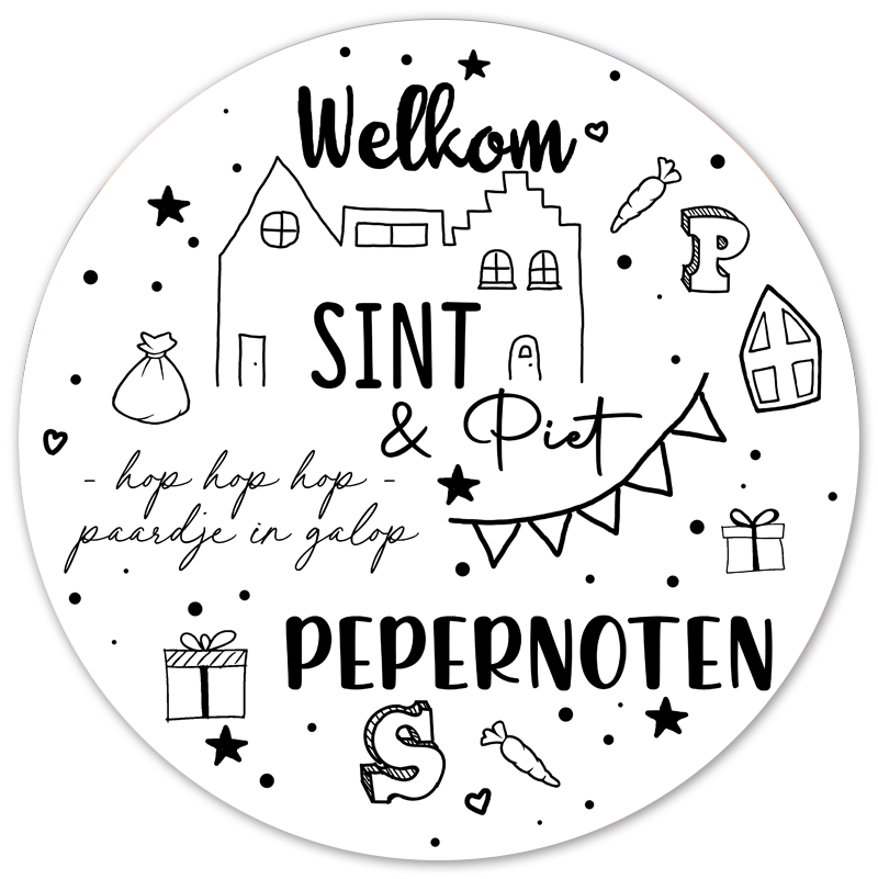 Label2X Muurcirkel Muurcirkel Sint &amp; Piet wit
