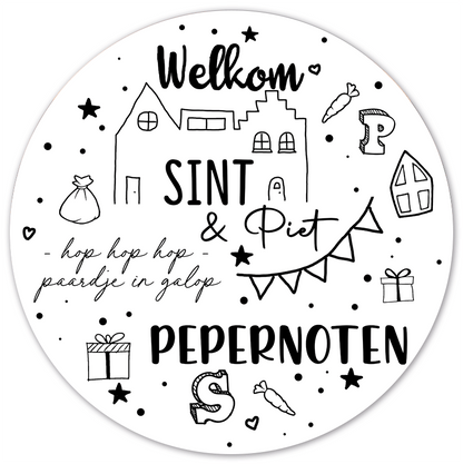 Label2X Muurcirkel Muurcirkel Sint &amp; Piet wit
