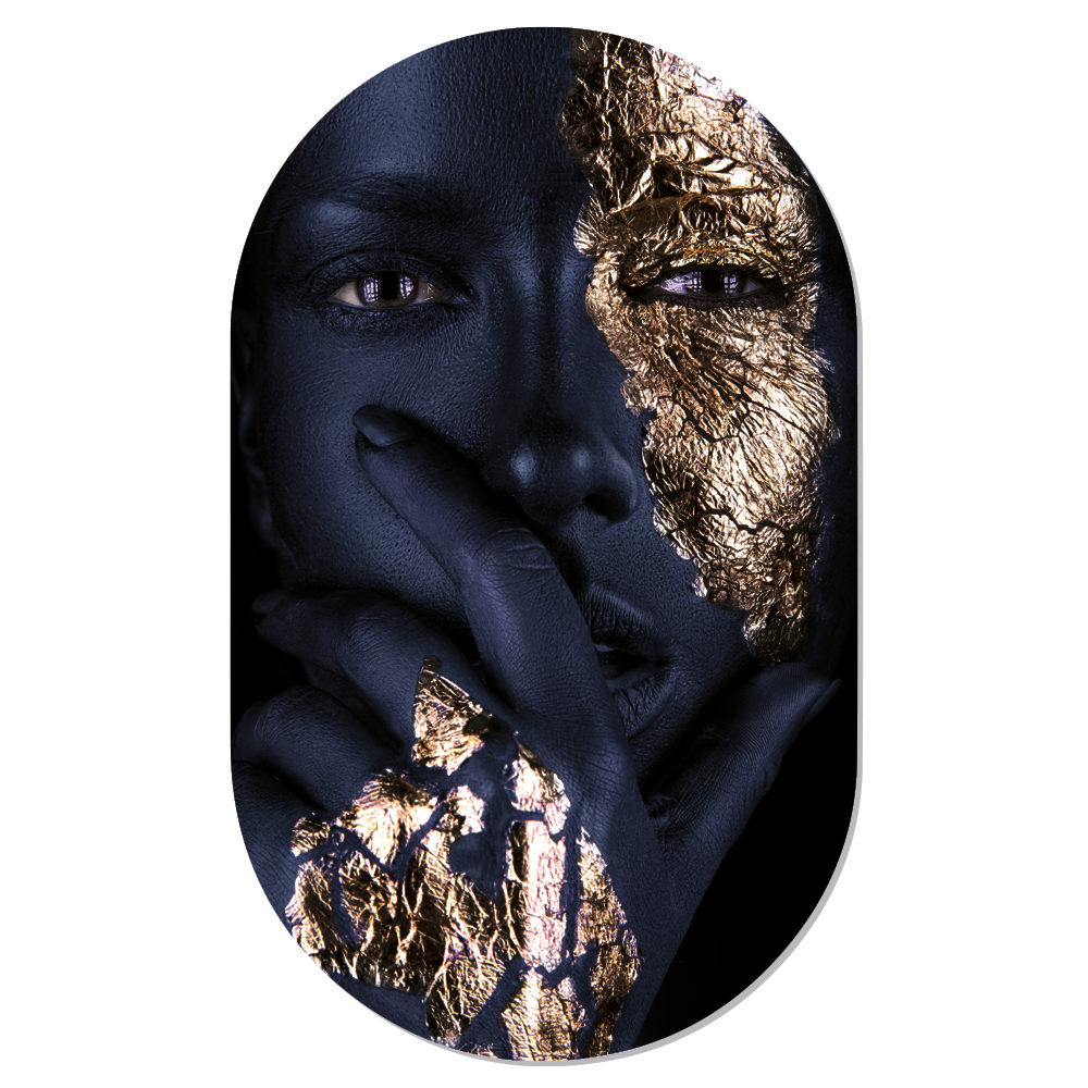 Label2X Muurovaal Muurovaal black gold face woonaccessoires homedecoratie