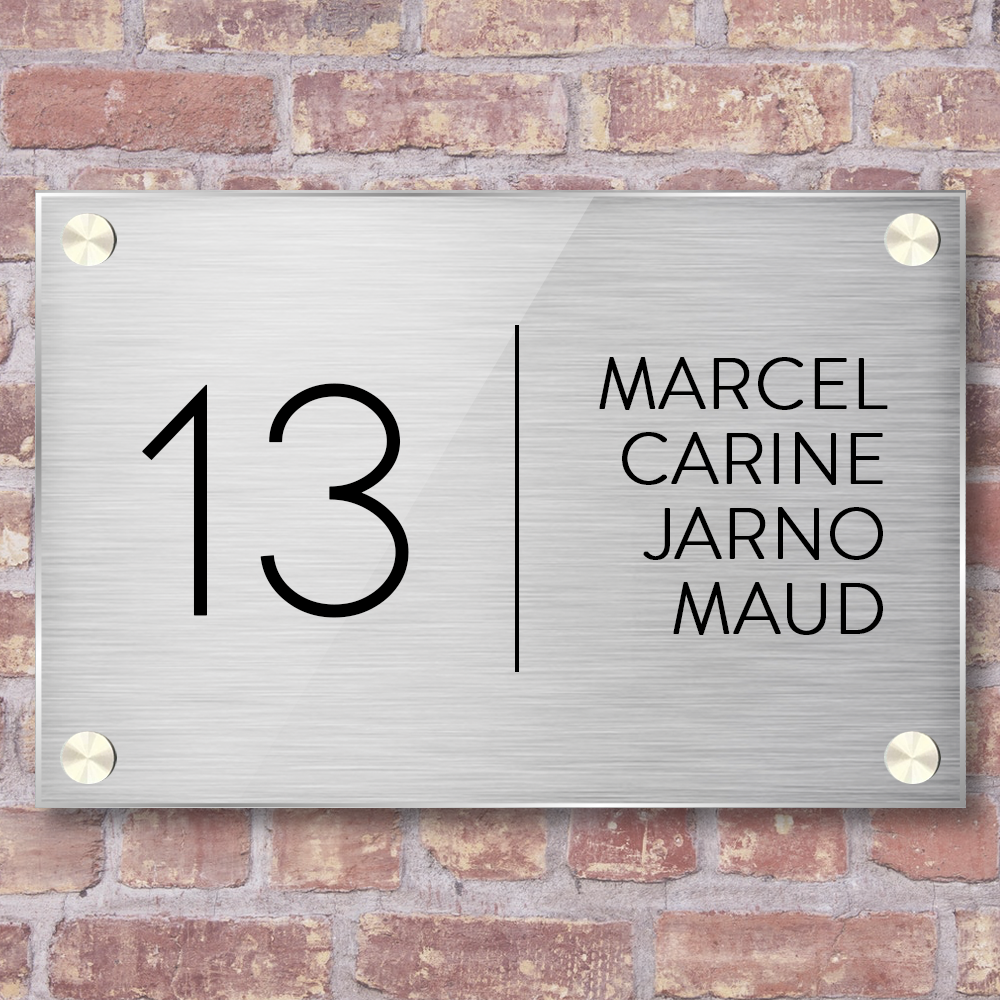 Label2X Naambordje luxe Naambordje voordeur luxe rvs-look met plexiglas rechthoek woonaccessoires homedecoratie