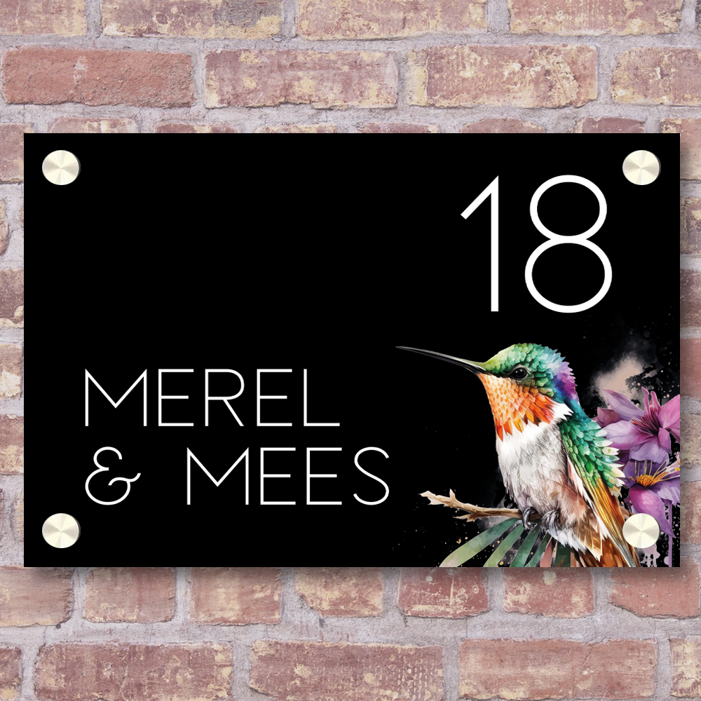 Label2X Naambordje rechthoek Naambordje voordeur rechthoek fullcolour hummingbird woonaccessoires homedecoratie