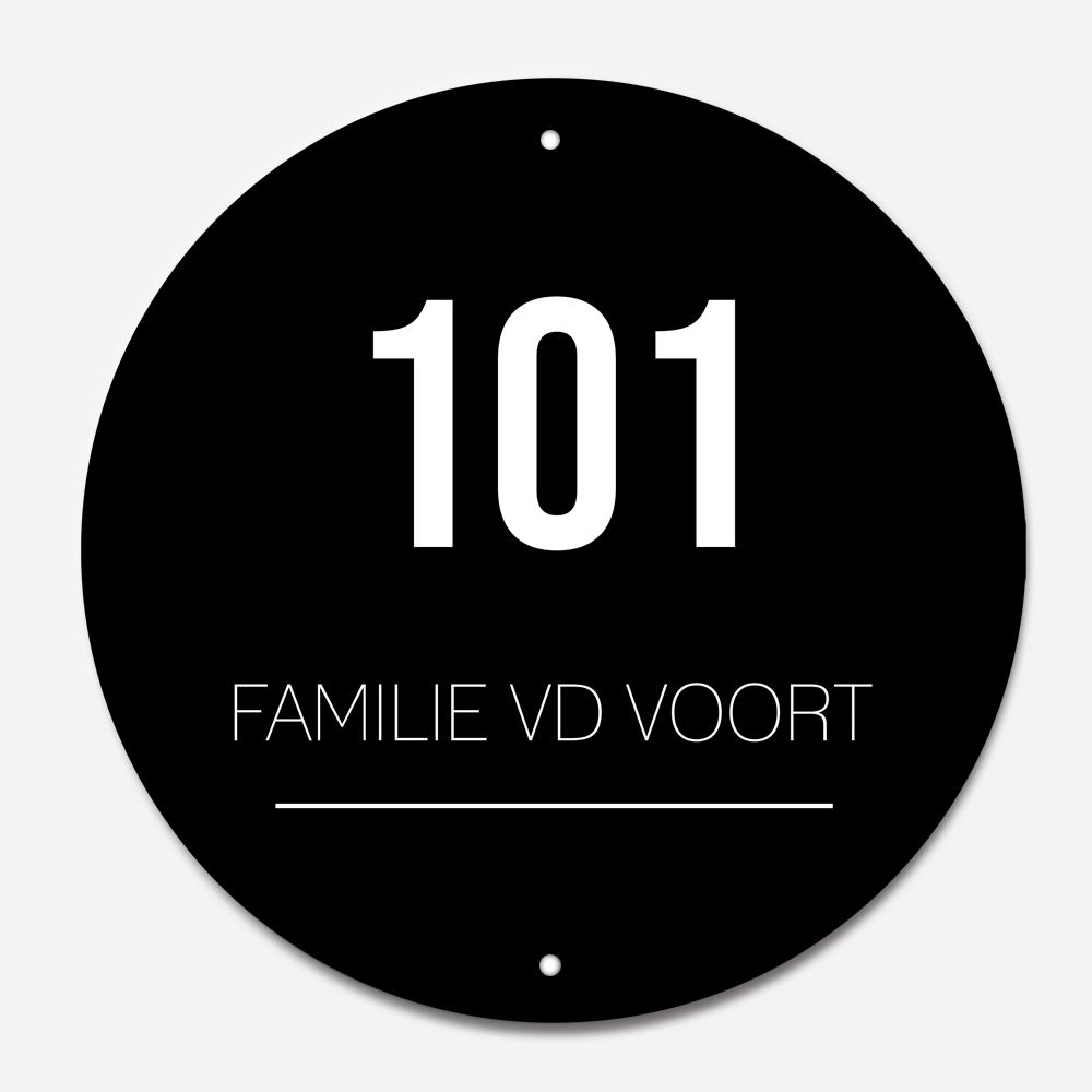 Label2X Naambordje rond Naambordje voordeur rond black cirkle woonaccessoires homedecoratie