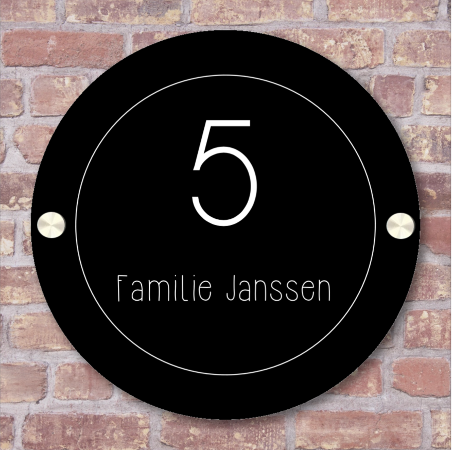 Label2X Naambordje rond Naambordje voordeur rond blacky woonaccessoires homedecoratie