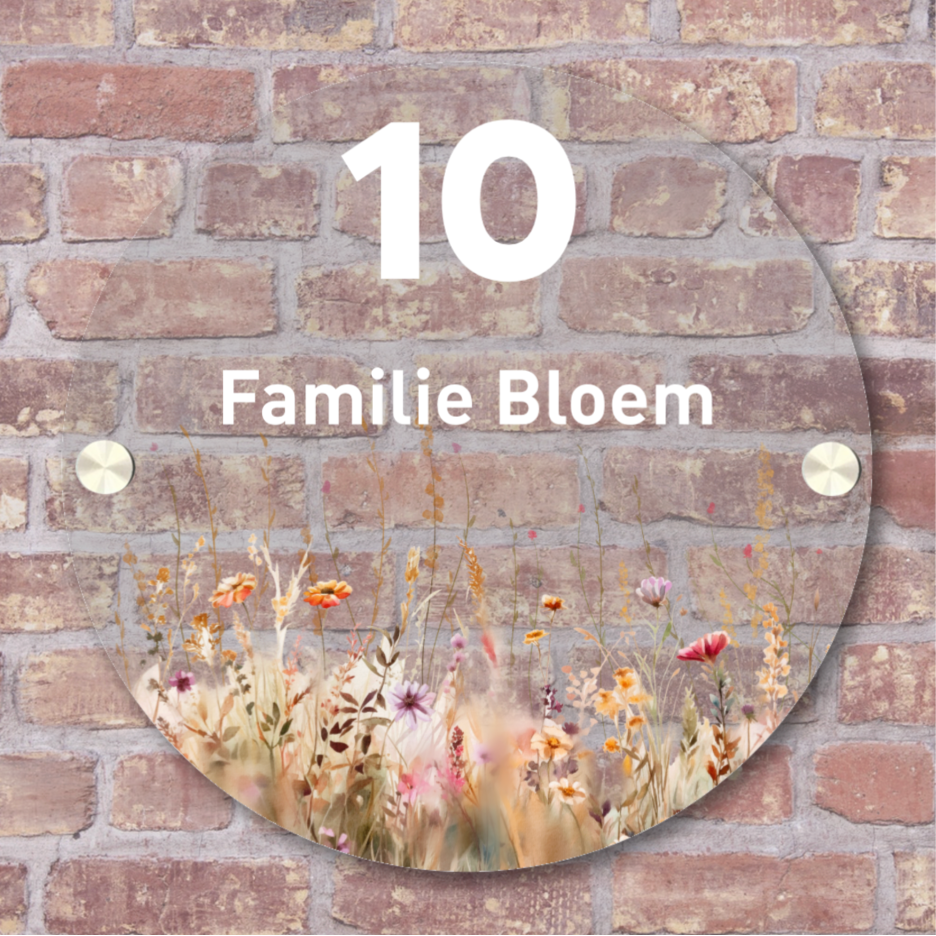 Label2X Naambordje rond Naambordje voordeur rond bloemenveld woonaccessoires homedecoratie