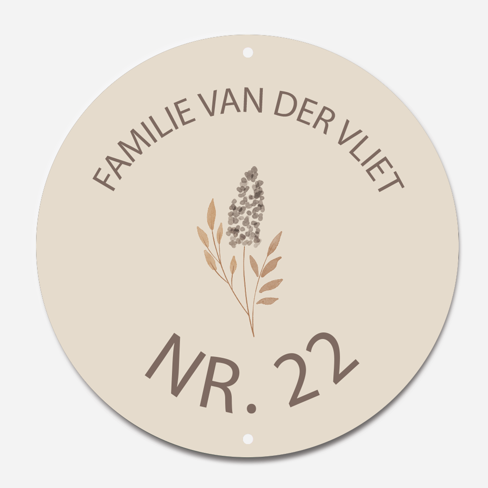 Label2X Naambordje rond Naambordje voordeur rond flower beige woonaccessoires homedecoratie