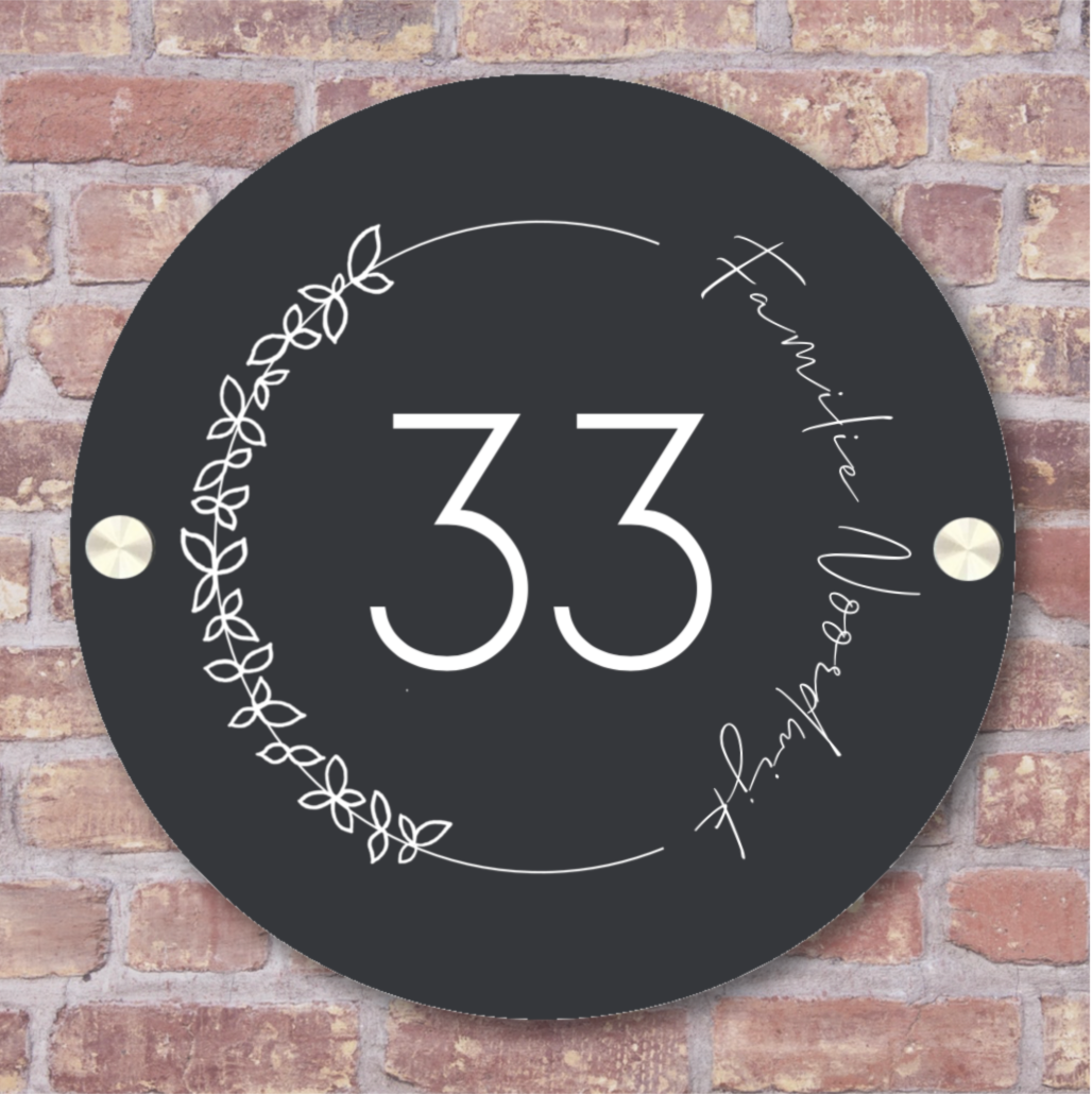 Label2X Naambordje rond Naambordje voordeur rond flower frame woonaccessoires homedecoratie