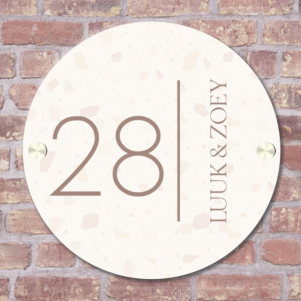 Label2X Naambordje rond Naambordje voordeur rond minimalist terrazzo woonaccessoires homedecoratie