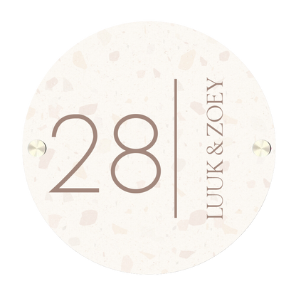Label2X Naambordje rond Naambordje voordeur rond minimalist terrazzo woonaccessoires homedecoratie
