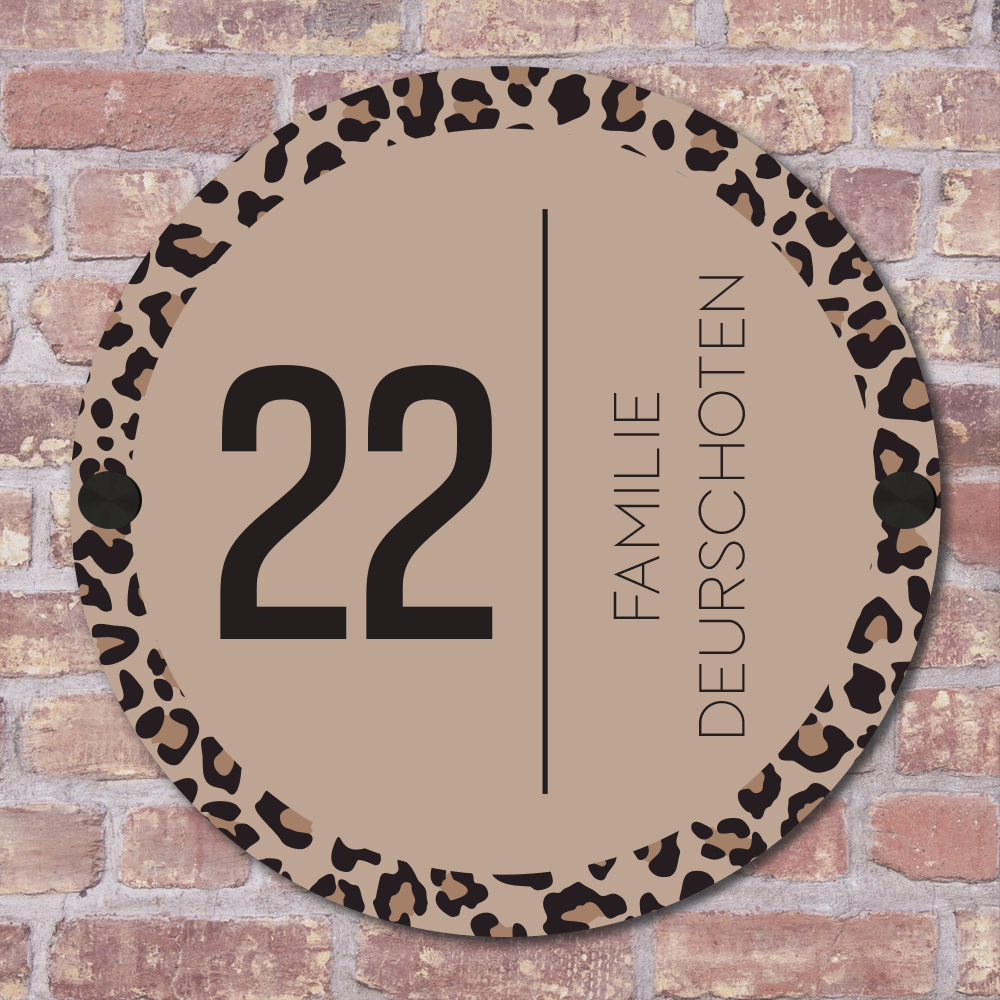 Label2X Naambordje rond Naambordje voordeur rond panter beige woonaccessoires homedecoratie