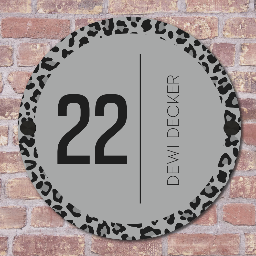 Label2X Naambordje rond Naambordje voordeur rond panter grijs woonaccessoires homedecoratie