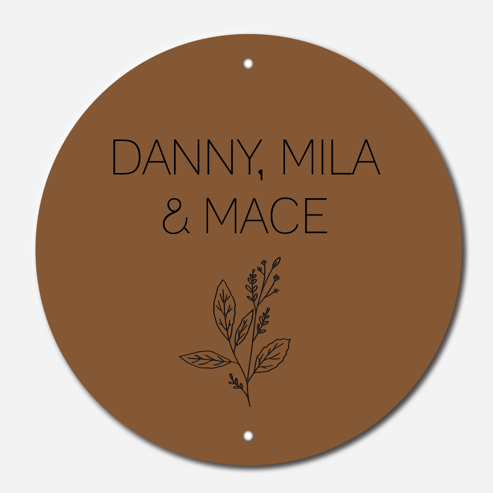 Label2X Naambordje rond Naambordje voordeur rond wildflower terracotta woonaccessoires homedecoratie