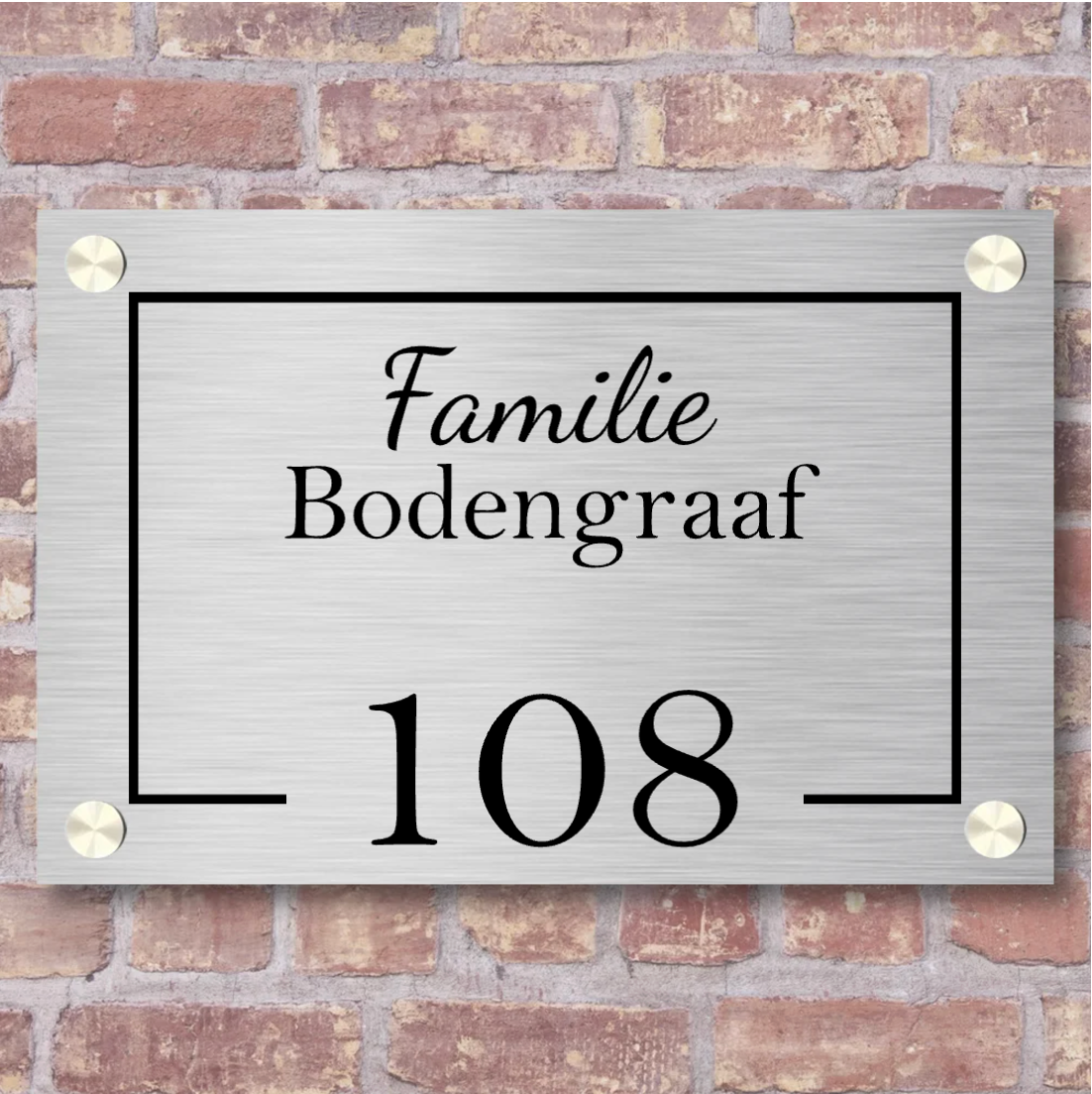 Label2X Naambordje rechthoek Naambordje voordeur rvs-look rechthoek open frame huisnummer woonaccessoires homedecoratie