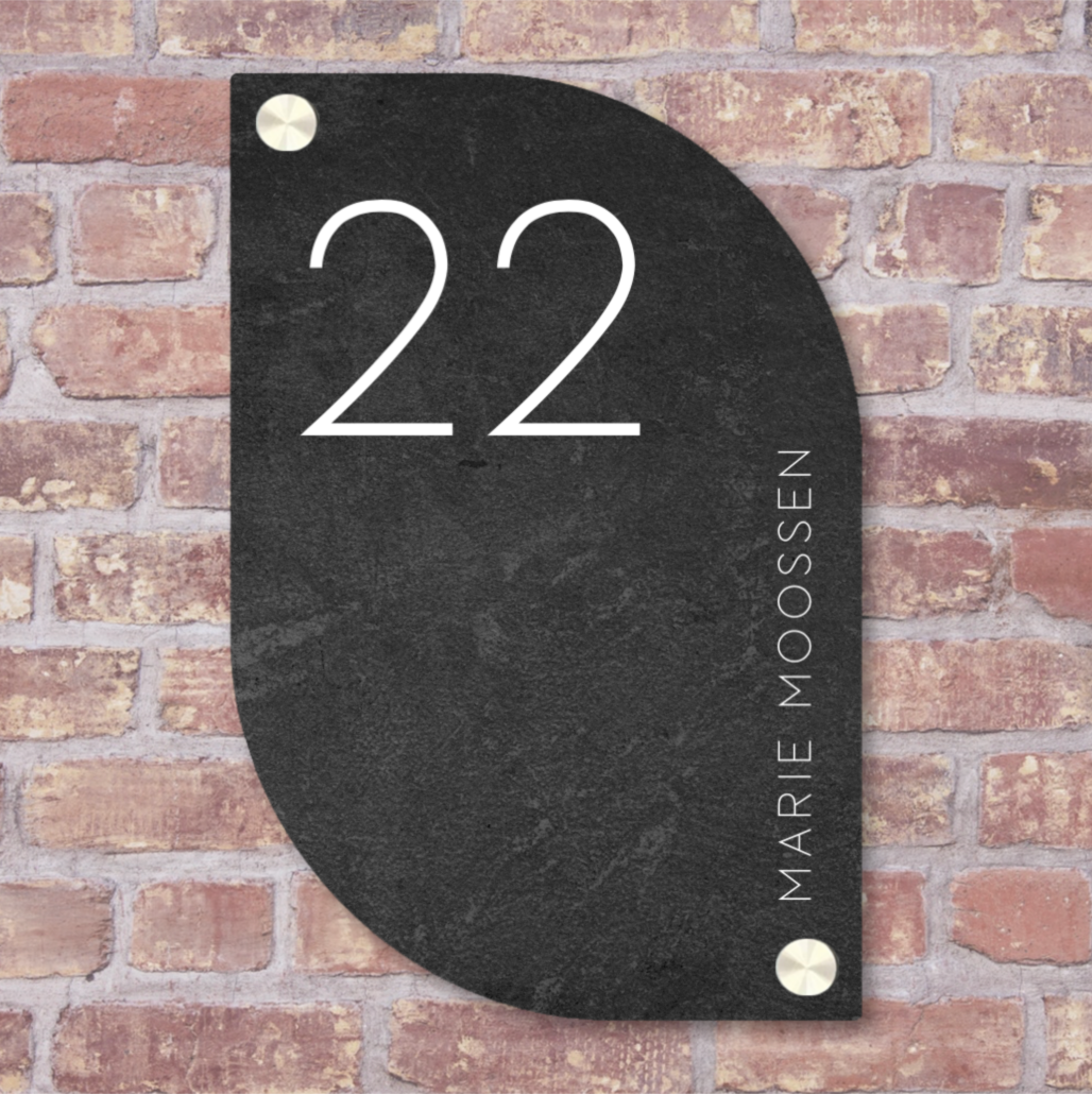 Label2X Naambordje scandi Naambordje voordeur scandi leaf beton zwart woonaccessoires homedecoratie