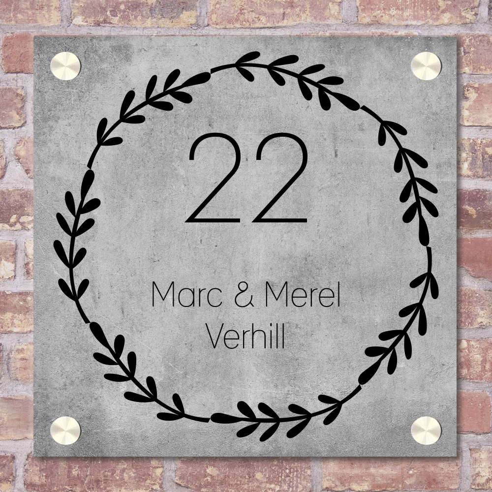 Label2X Naambordje vierkant Naambordje voordeur vierkant beton wreath woonaccessoires homedecoratie