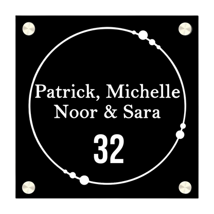 Label2X Naambordje vierkant Naambordje voordeur vierkant cirkel dots zwart woonaccessoires homedecoratie
