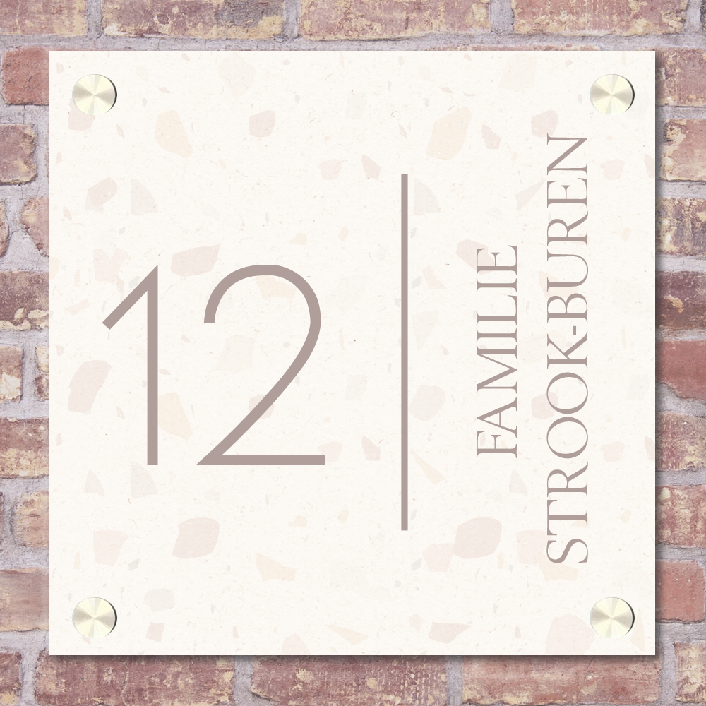 Label2X Naambordje vierkant Naambordje voordeur vierkant minimalist terrazzo woonaccessoires homedecoratie