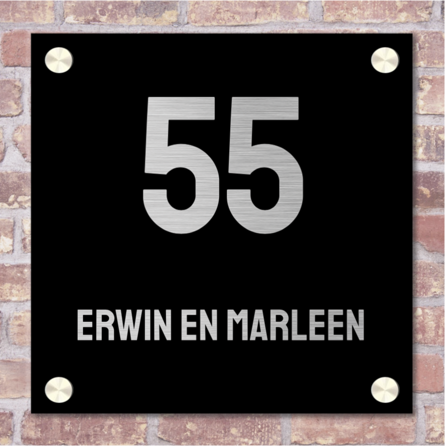 Label2X Naambordje vierkant Naambordje voordeur vierkant rvslook zwart woonaccessoires homedecoratie
