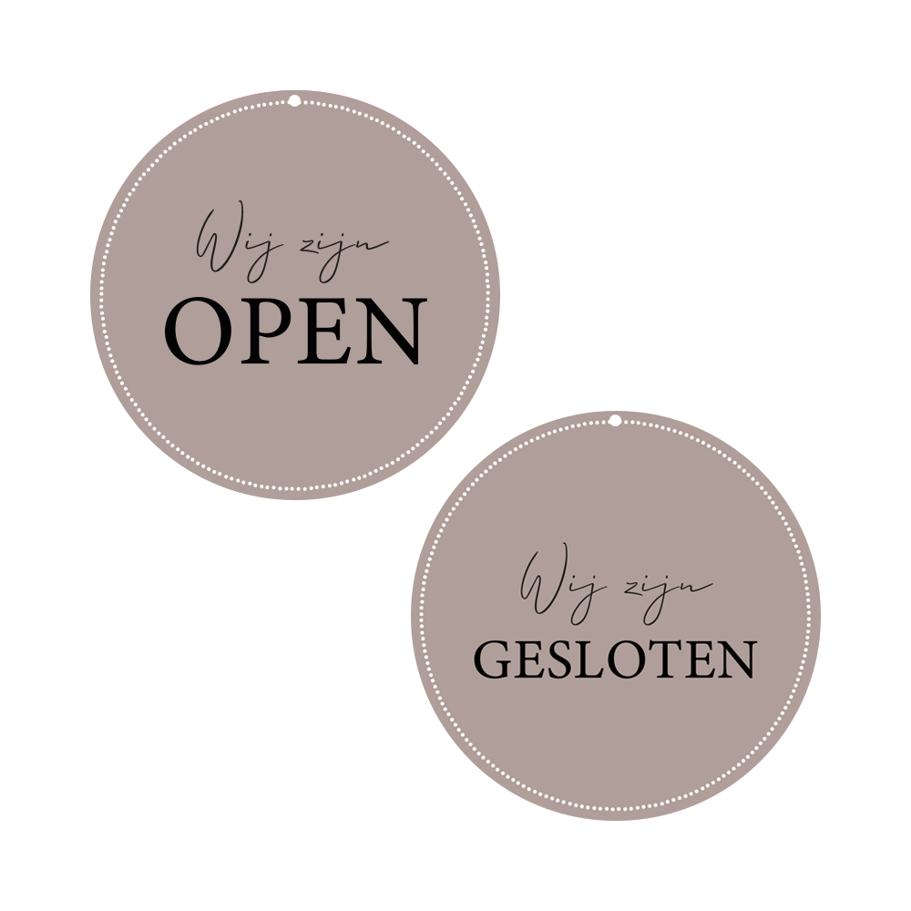 Label2X Open en gesloten winkelbordje beige woonaccessoires homedecoratie