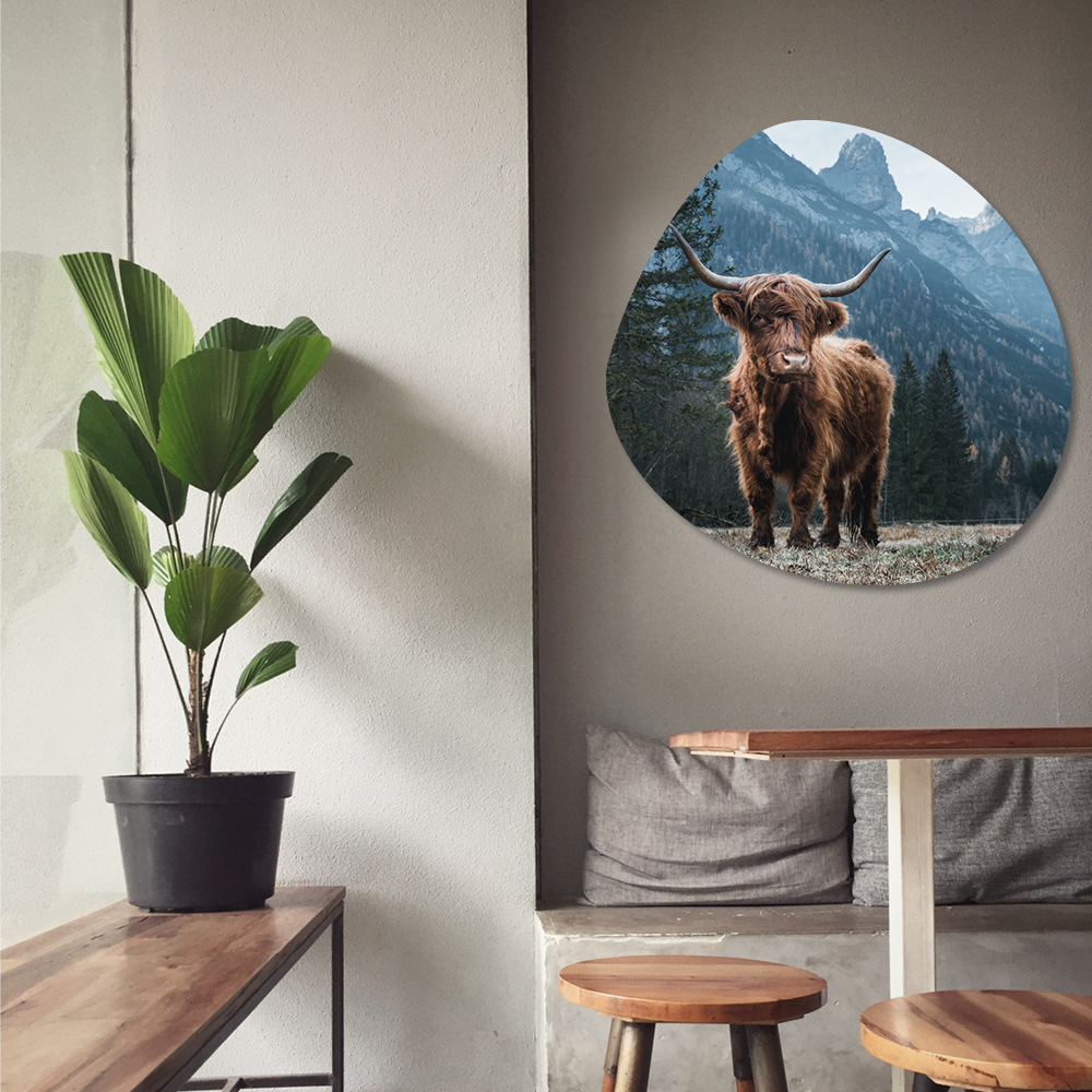 Label2X Muurcirkel Organische vorm highlander mountain woonaccessoires homedecoratie