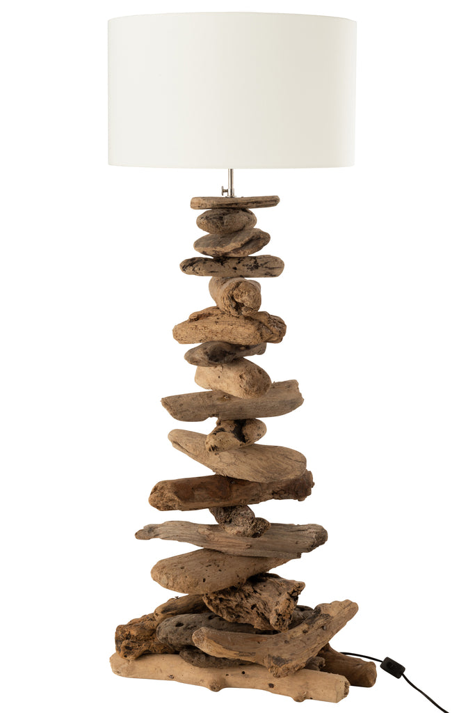 Lamp+Kap Drijfhout Natuur/Beige Middelgroot