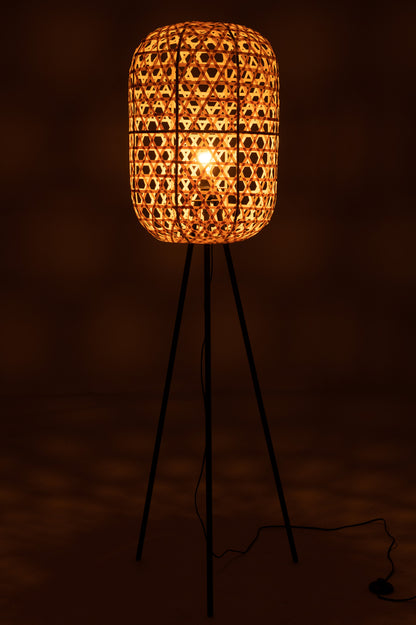 Lamp Staande Driepoot Ronde Bamboe Metaal Natuurlijk/Zwart