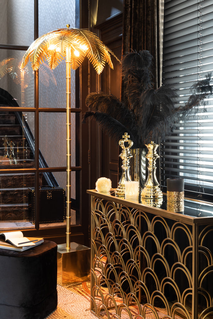 Lamp Staande Kokosbladeren Staal Goud