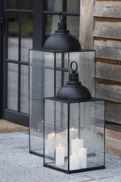 Lantaarn Hagrid Glas/IJzer, Zwart, Medium
