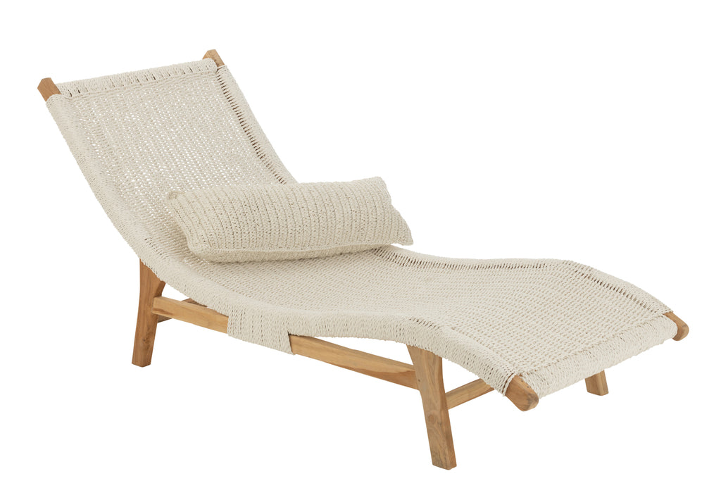 Lounger+Cushion Woven Plastic/Teak White