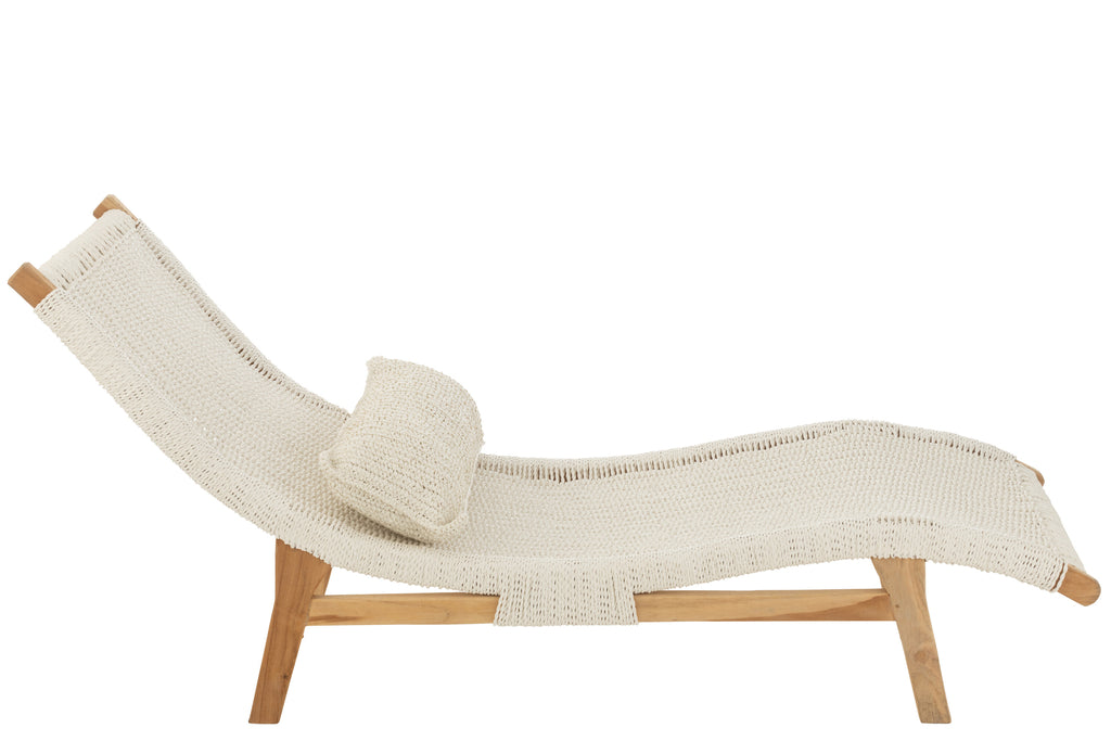 Lounger+Cushion Woven Plastic/Teak White