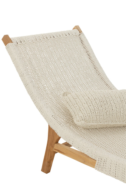 Lounger+Cushion Woven Plastic/Teak White