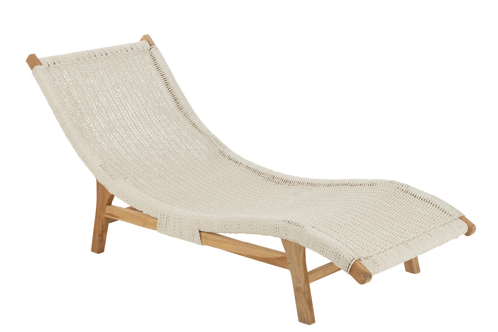 Lounger+Cushion Woven Plastic/Teak White