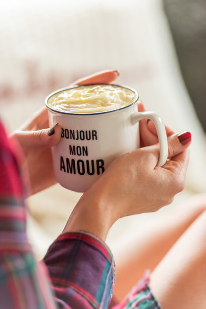 Mok Bericht Bonjour Porselein Wit/ Zwart