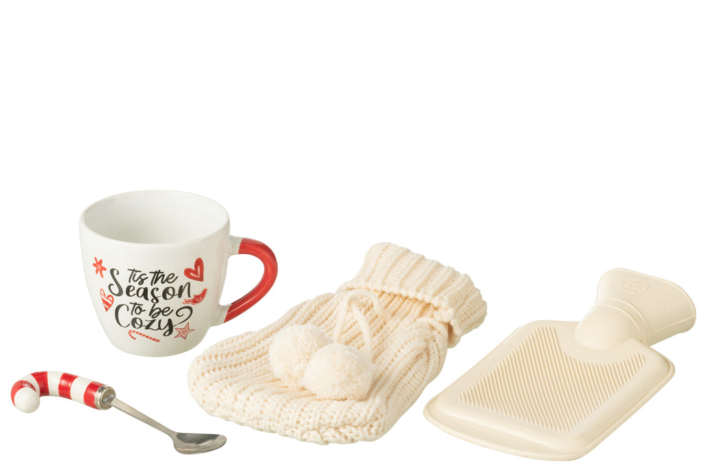 Mok + Lepel + Warmwaterzak In Geschenkdoos Keramiek Rood