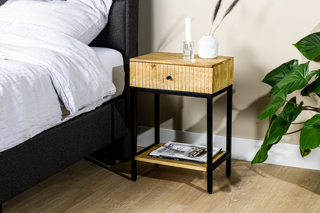 Bedside table, 1 drawer, M215 mango light