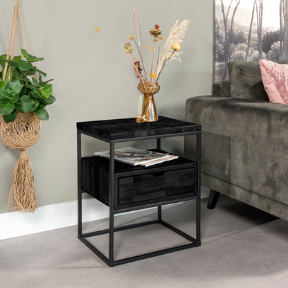 Bedside table 1L, Grey Block, G340 zwart