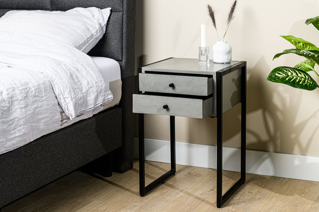 Bedside table, 2 drawers, A411 dark grey