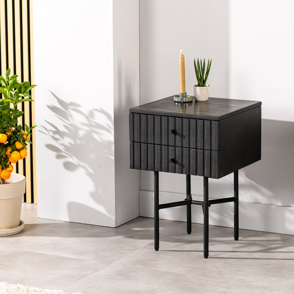 Bedside table, 2 drawers, B340 black