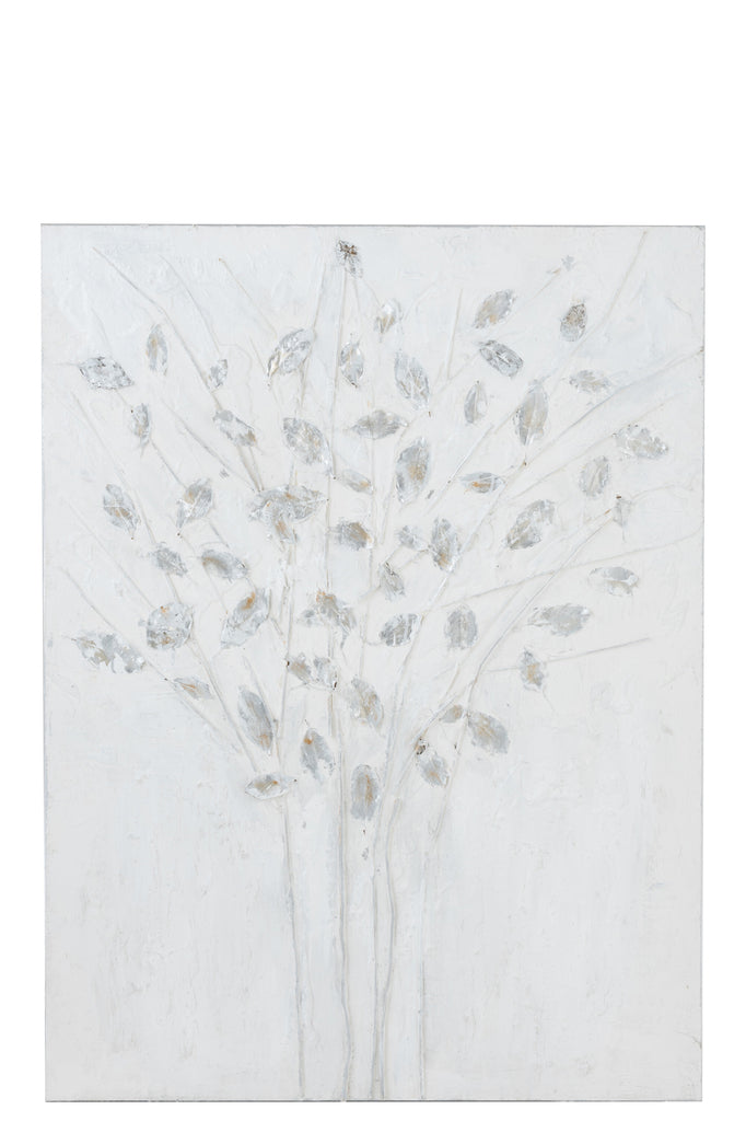 SchilderijTakken Canvas/Hout Wit/Zilver