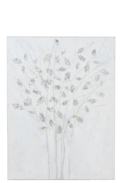 SchilderijTakken Canvas/Hout Wit/Zilver