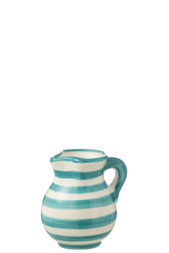 Pitcher Granada Strepen Keramiek Wit/Aqua Klein