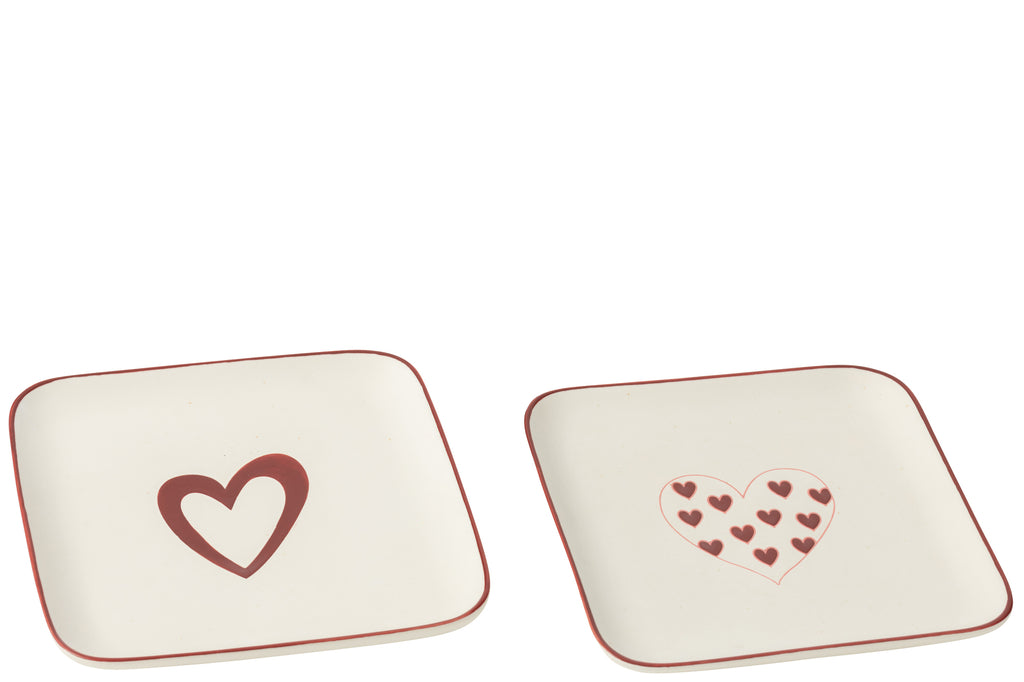 Bord Harten Porselein Wit/Rood Assortiment Van 2