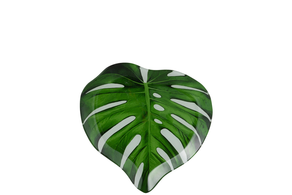 Bord Blad Glas Groen/Wit Klein