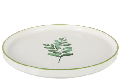 Plaat Laag Eucalyptus Porselein Wit/Groen Groot